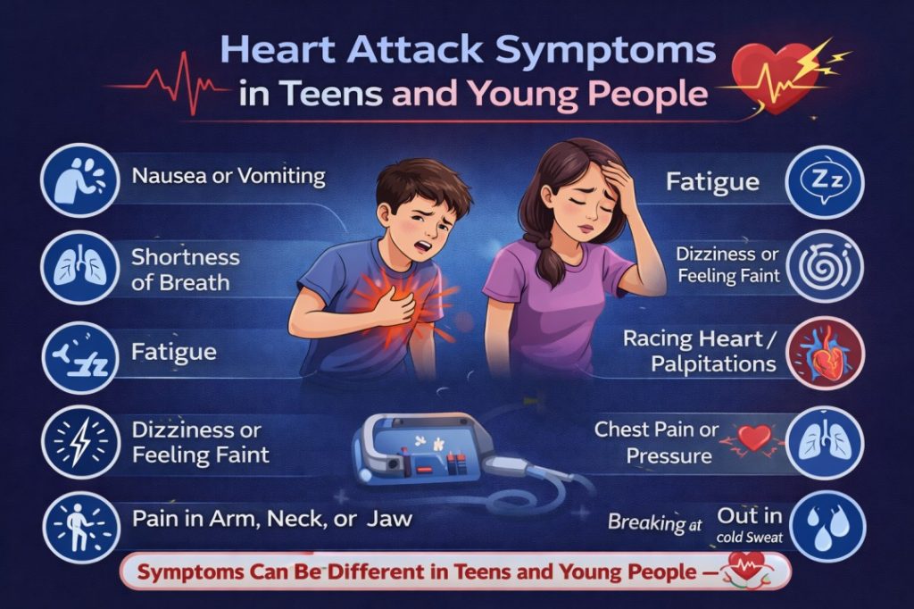 teenage heart attack symptoms