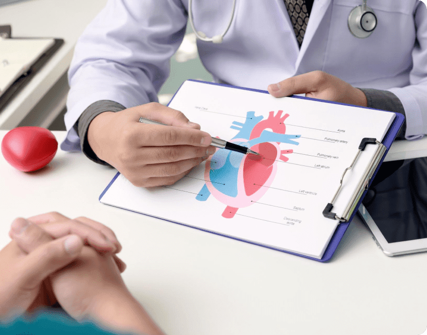 Best heart doctor in Dubai consultation, explaining heart for ICD Implant Surgery in Dubai. Top 10 cardiologist in Dubai.