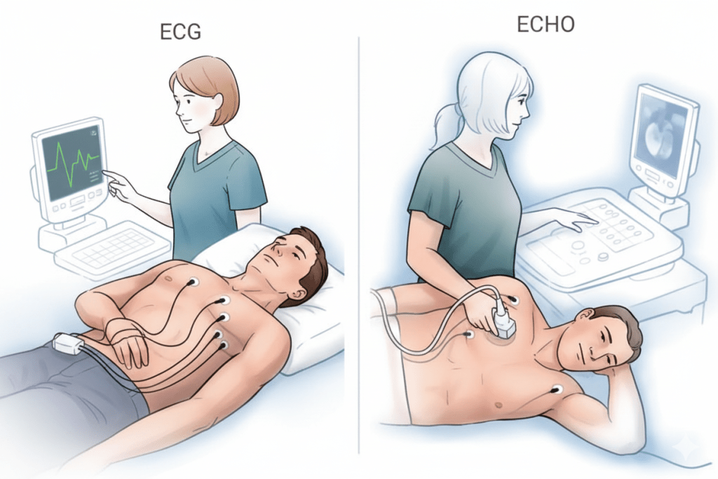 difference between ecg and echo echocardiogram vs ekg test what is ekg what is echocardiogram what does an echocardiogram show