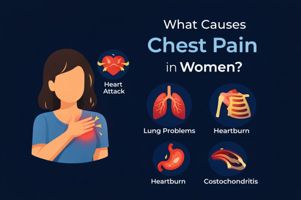 what causes chest pain in a woman