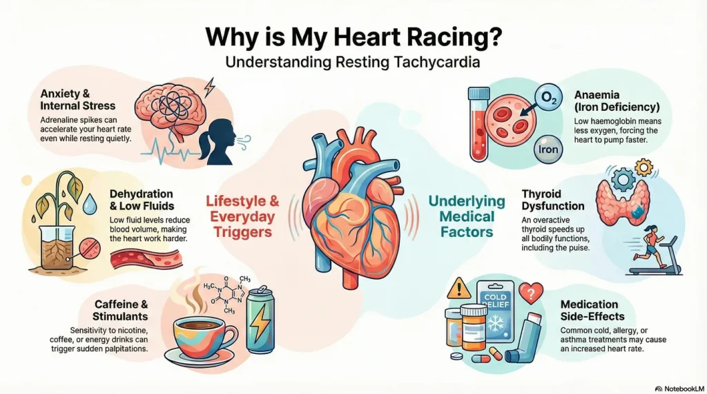 انفوجرافيك يوضح أسباب ضربات القلب السريعة بدون مجهود
