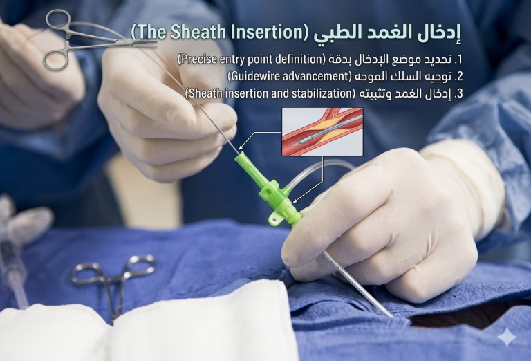 صور مرحلة ادخال الغمد الطبي في عملية قسطرة القلب