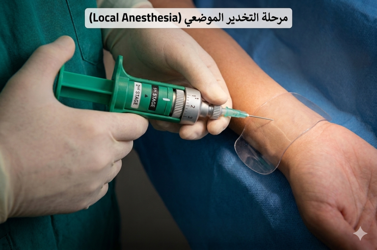 مرحلة التخدير الموضعي في عملية القسطرة بالصور