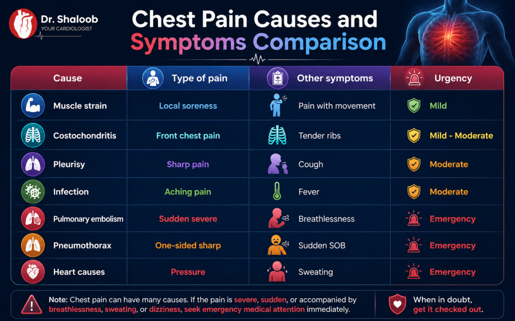 Chest pain causes and symptoms
